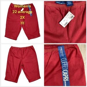 Women's Avenue Jeans 2X 22 Shorts Capri Pants Red Twill Stretch Cuffed Hem NWT